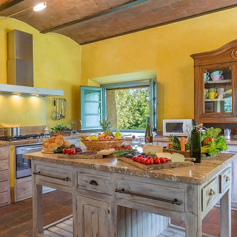 Cook up some rustic fare in the typically Italian country kitchen