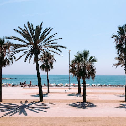 Spend sunny days strolling along Barceloneta Beach, reached in twenty-four minutes by bus