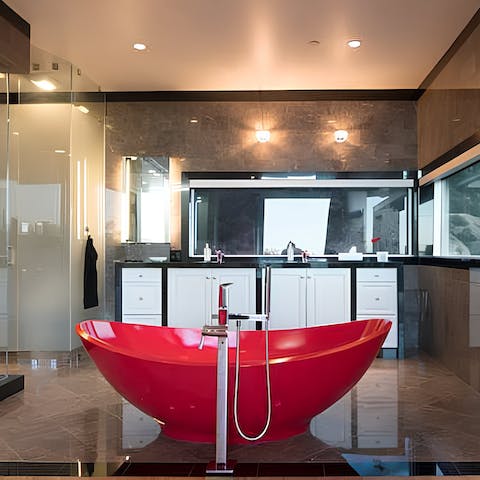 End the evening with a long, hot soak in the freestanding tub