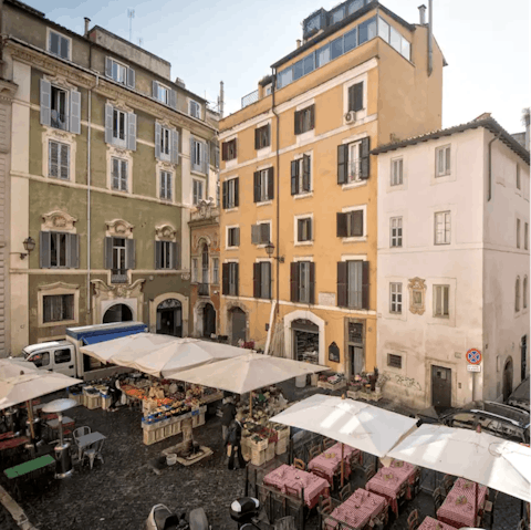 Gaze out over the charming Piazza delle Coppelle – you can pick up fresh produce each morning (except Sundays)