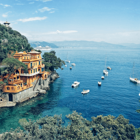 Walk down to Portofino's famous harbour and dine by the sea
