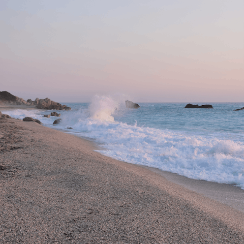 Drive to Falikari Beach in seven minutes to dip your toe into the Mediterranean 