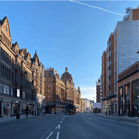 Indulge in some retail therapy in Knightsbridge's famous Harrods department store, a twenty-minute walk away