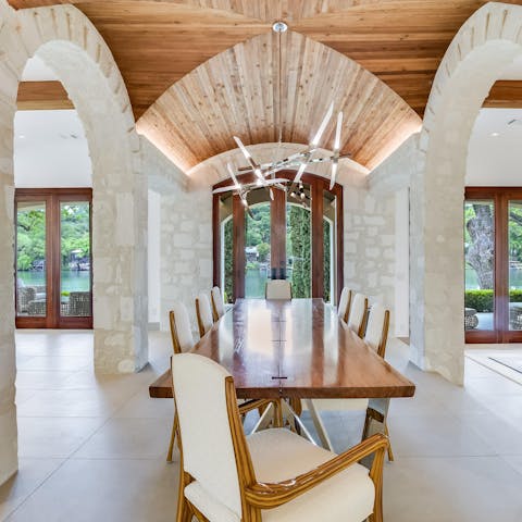 Spend memorable meals together under the dining room arches