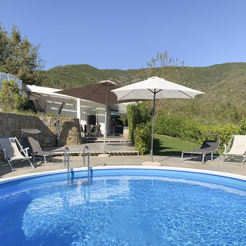 Enjoy a swim in the outdoor private pool, or rest on a poolside lounger with a cocktail