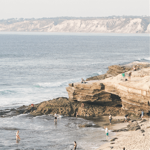 Make your way along the coast to La Jolla Cove – just a twelve–minute drive away