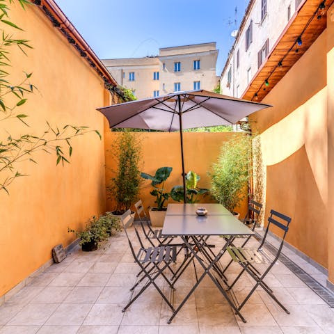 Sip a glass of Prosecco in the private courtyard