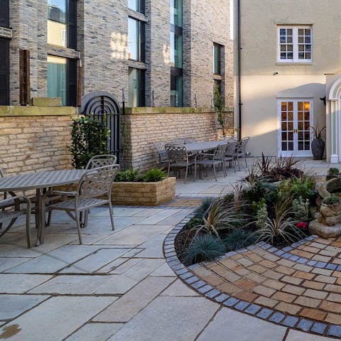 Take your morning coffee out to the shared courtyard for a sunny start to the day