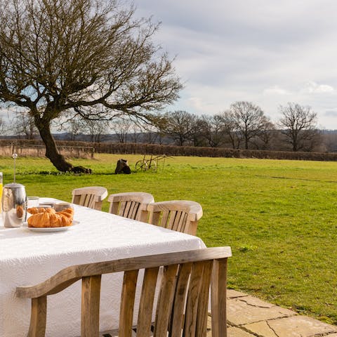 Serve breakfast out on the terrace and admire the view of rolling countryside