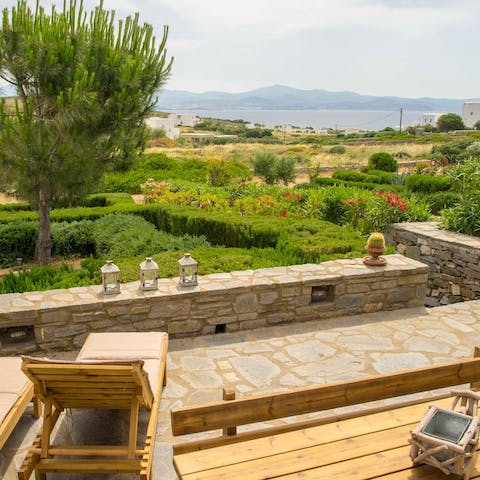 Enjoy beautiful views across the countryside and out to the Aegean Sea