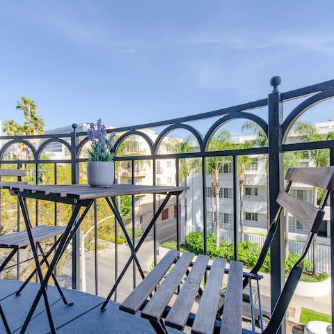 People-watch over brunch from the home's private balcony