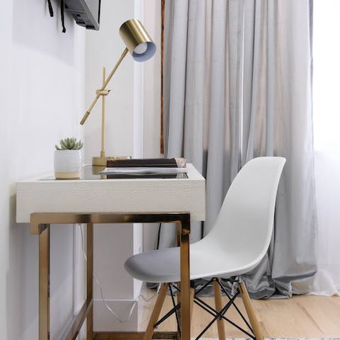 Catch up on emails at the elegant desk space