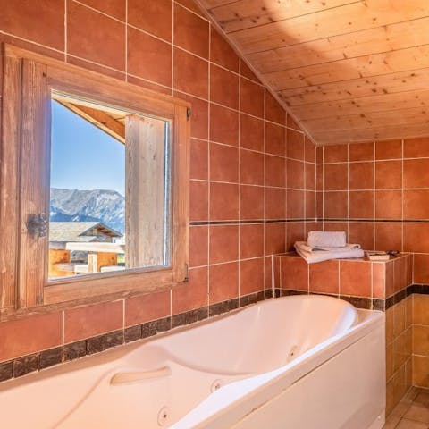 Warm up in the jacuzzi bathtub, following a day in the snow 
