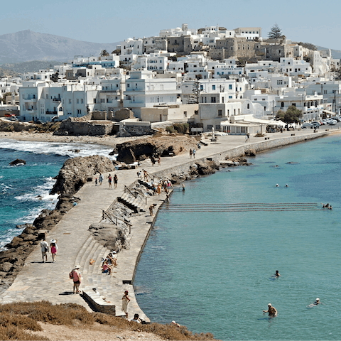 Explore Naxos and its many sights – including the Temple of Apollo – an eight-minute drive away