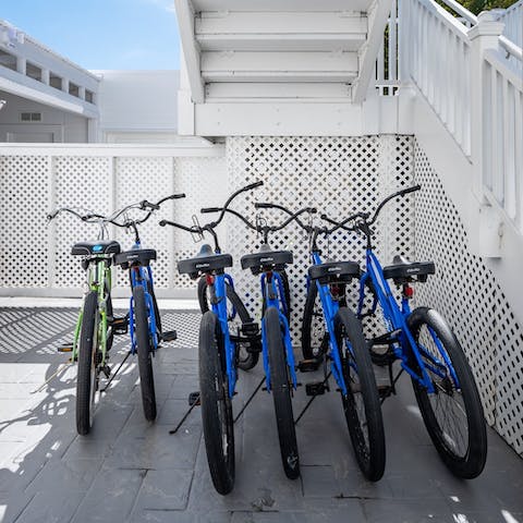 Work up a sweat on one of the home's cruiser bikes