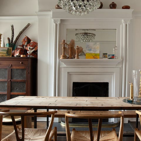 Host a lavish dinner party in the chic dining room