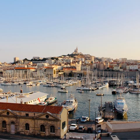 Explore Marseilles's bustling Old Port – pop out for an aperitif or to sample some fabulous French food
