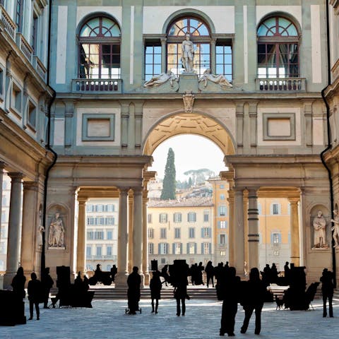 Get your art fix at the Uffizi, an eight-minute walk away