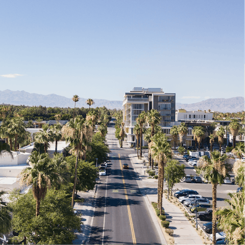 Find yourself just five minutes from Palm Canyon Drive, home of the Palm Springs Walk of Stars