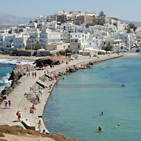 Explore nearby Chora, the island's capital is the most beautiful in the Cyclades