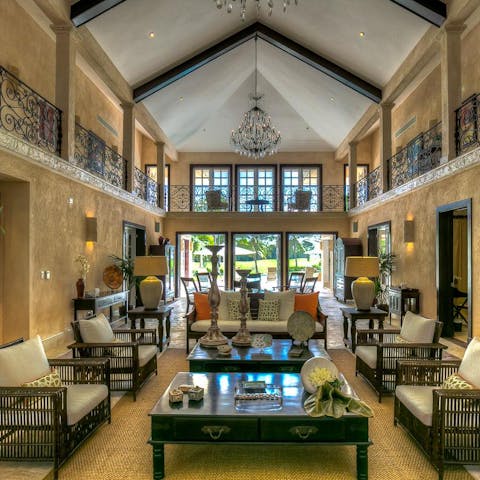 Hang out in the grand, vaulted-ceiling lounge in the main house