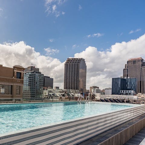 Take a relaxing swim in the building's heated rooftop pool