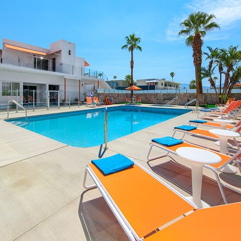 Dip in and out of the complex's sparkling pool and hot tub