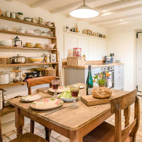 Savour a homemade meal in the rustic kitchen