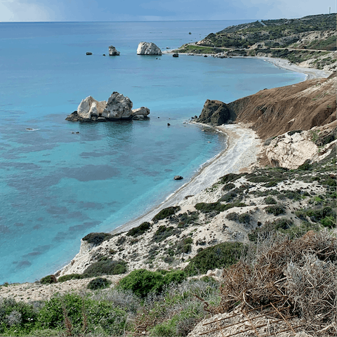 Visit the gorgeous coastline of Paphos, just a five-minute drive away