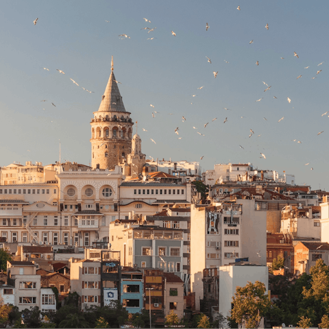 Ascend the Galata Tower and admire the views across the Bosphorus,  twenty minutes away on the Istanbul Metro