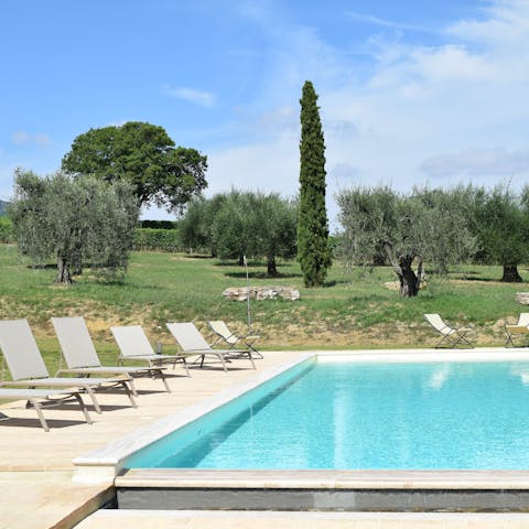 Soak up some vitamin D by the private pool after a morning swim