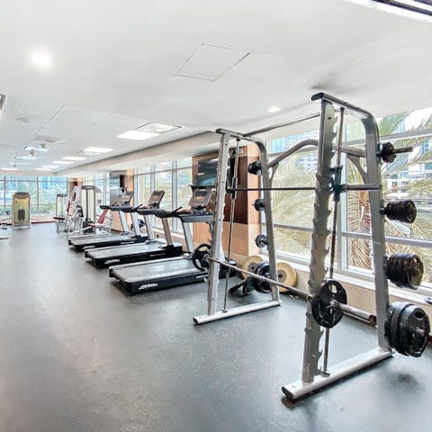 Keep fit in the on-site gym after socialising around the communal pool
