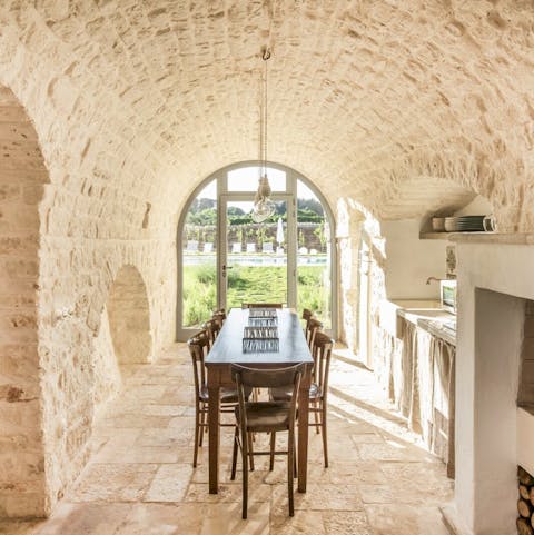 Feel the history of the area in barrel-vaulted rooms, naturally cool inside