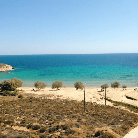 Take a five-minute drive to beautiful Kontogialos beach