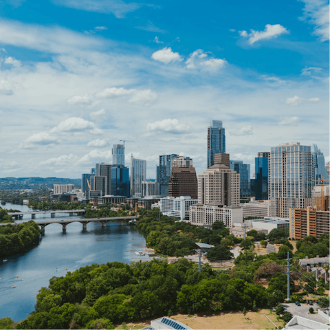 Drive into Downtown Austin in fifteen minutes for modern museums and lively nightlife