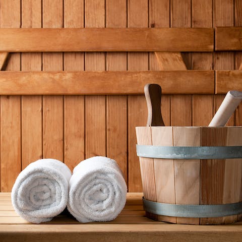 Relax sore muscles in the communal sauna