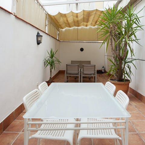 Start the day with coffees on the typically Madridian terrace