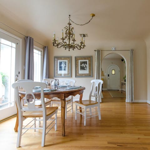 Serve up home-cooked meals in the classically furnished dining room 