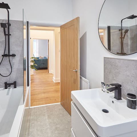 Get ready for an evening out in Saltburn-by-the-Sea in the modern bathroom 