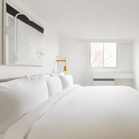 Wake up in the stylishly pared-back bedroom feeling rested and ready for another day of Ottawa exploring