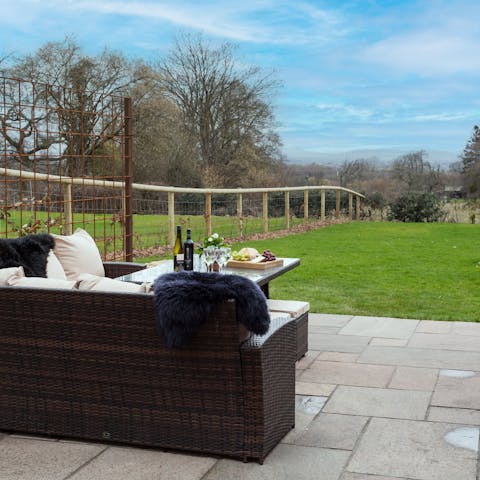 Take in scenic views over the Shropshire landscape from the patio