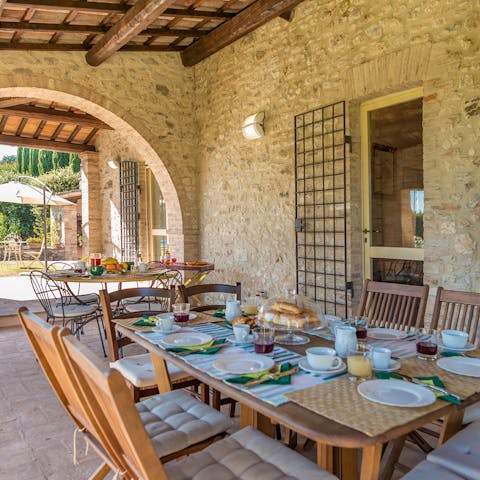 Gather on the shaded terrace and share a meal afresco