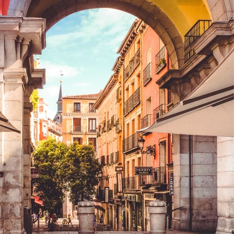 Pay a visit to Plaza Mayor, less than a quarter of an hour away on foot