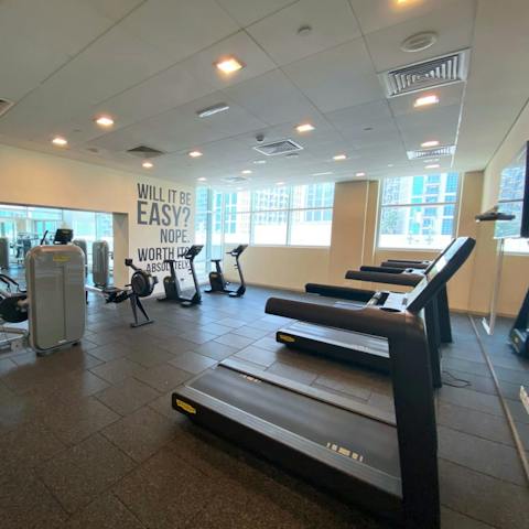 Pop to the shared gym for a workout and stay on top of your fitness routine