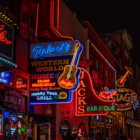 Embrace the honky-tonk charms of Nashville, downtown is just a fifteen-minute stroll away