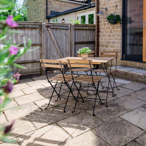 Set up afternoon tea on your sun trap patio after a relaxed morning strolling through the village