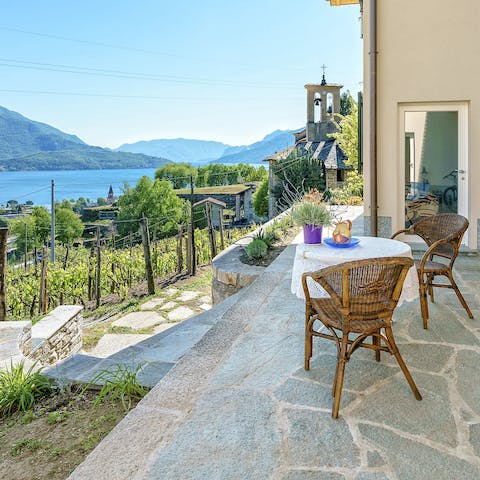 Look out to views across Lake Como from the patio terrace