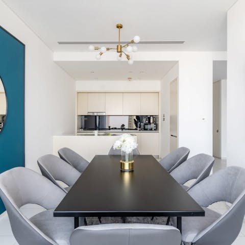 Host meetings in the privacy of your apartment at the long dining table