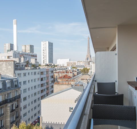 Enjoy the fantastic views across Paris from the balcony