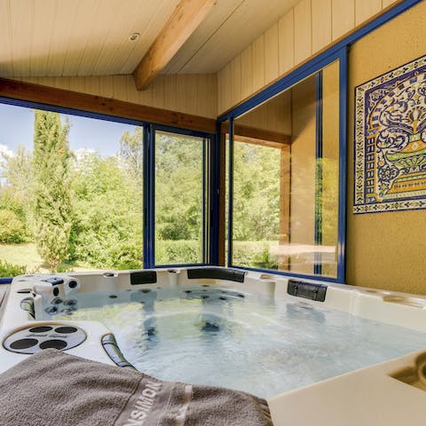 Soak up in the hot tub after a long day